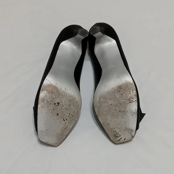 Town Shoes Black Satin Peep-Toe Low Heels