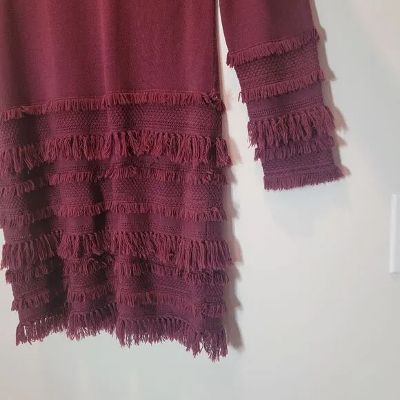 Trina Turk Sass 2 Fringe Sweater Dress Maroon Size Large