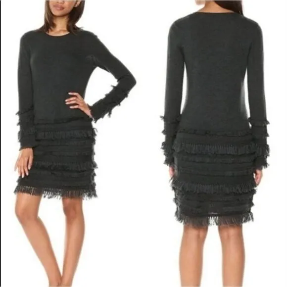 Trina Turk Sass 2 Fringe Sweater Dress Maroon Size Large