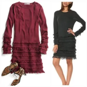 Trina Turk Sass 2 Fringe Sweater Dress Maroon Size Large