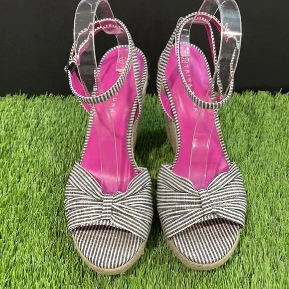 Trina Turk Striped Wedge Espadrille Sandals