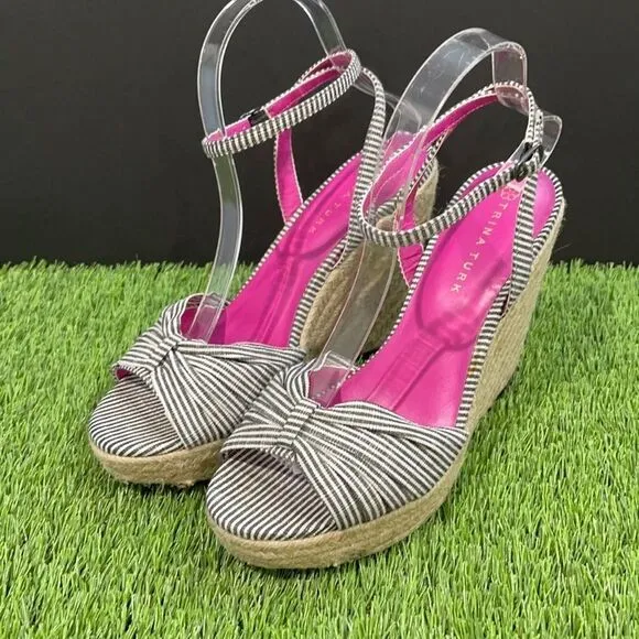 Trina Turk Striped Wedge Espadrille Sandals