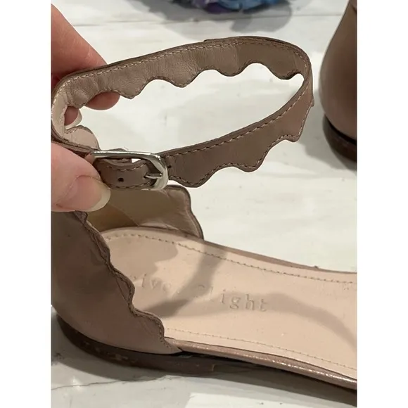 Triver Flight Scalloped Ankle Strap Flats Leather Ballet Shoes Size 37
