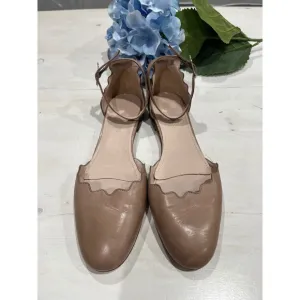 Triver Flight Scalloped Ankle Strap Flats Leather Ballet Shoes Size 37