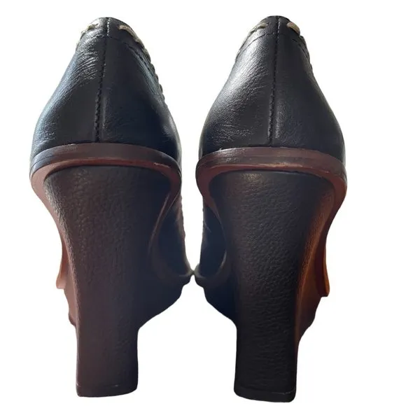 True Religion Women Wedge Shoes Size 6 Black Leather Closet Toe Platform Heel
