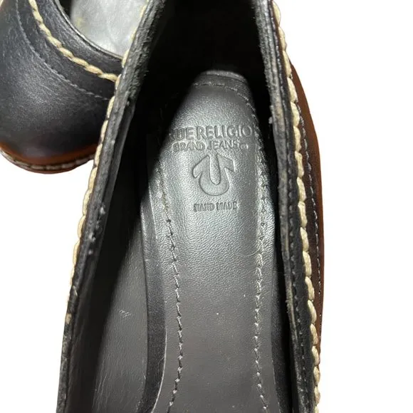 True Religion Women Wedge Shoes Size 6 Black Leather Closet Toe Platform Heel