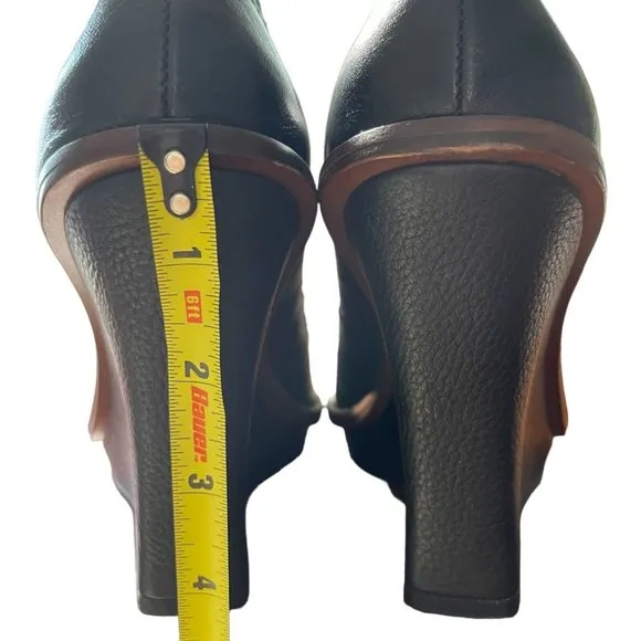 True Religion Women Wedge Shoes Size 6 Black Leather Closet Toe Platform Heel