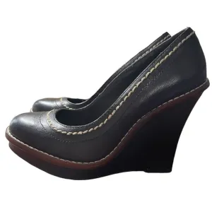 True Religion Women Wedge Shoes Size 6 Black Leather Closet Toe Platform Heel