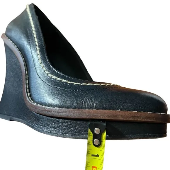 True Religion Women Wedge Shoes Size 6 Black Leather Closet Toe Platform Heel