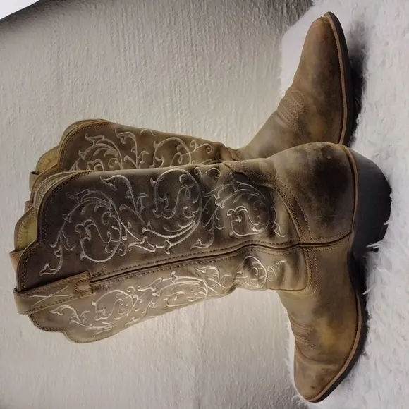 TWISTED X  Brown Leather Fancy Stitched Almond Toe Western Performance Boot