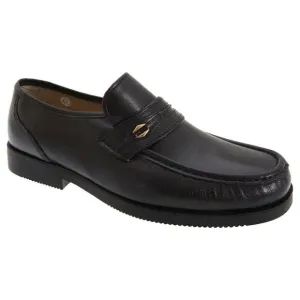 Tycoons Mens Wide Fitting Saddle Trim Moccasin Type Casual Shoes / Black