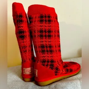 Ugg 1877 Carly Jester plaid red sweater boots size youth 3