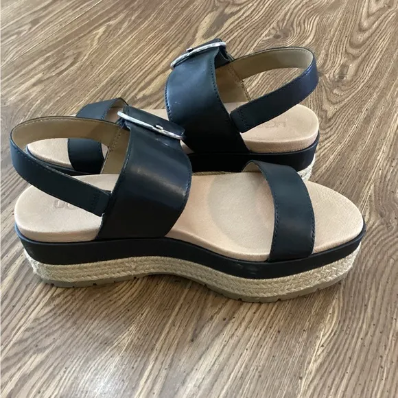 UGG April Leather Platform Black Sandals Size 7 1/2