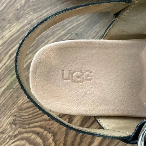 UGG April Leather Platform Black Sandals Size 7 1/2