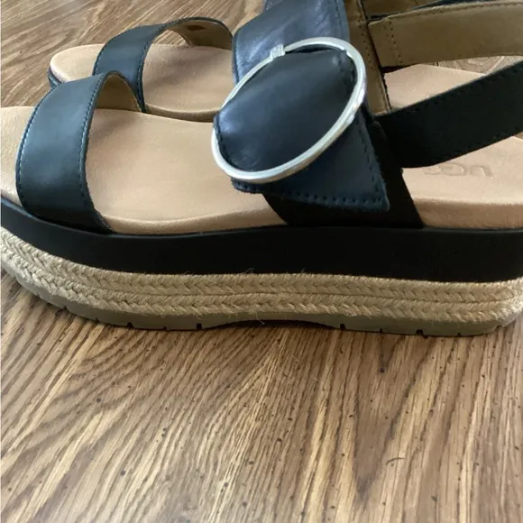 UGG April Leather Platform Black Sandals Size 7 1/2