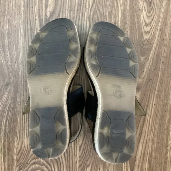 UGG April Leather Platform Black Sandals Size 7 1/2