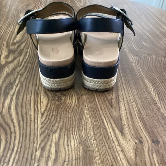UGG April Leather Platform Black Sandals Size 7 1/2