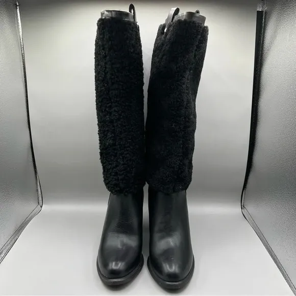 UGG Ava Youth 4 Black Exposed Shearling Heel Boots