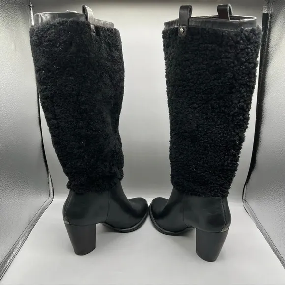 UGG Ava Youth 4 Black Exposed Shearling Heel Boots