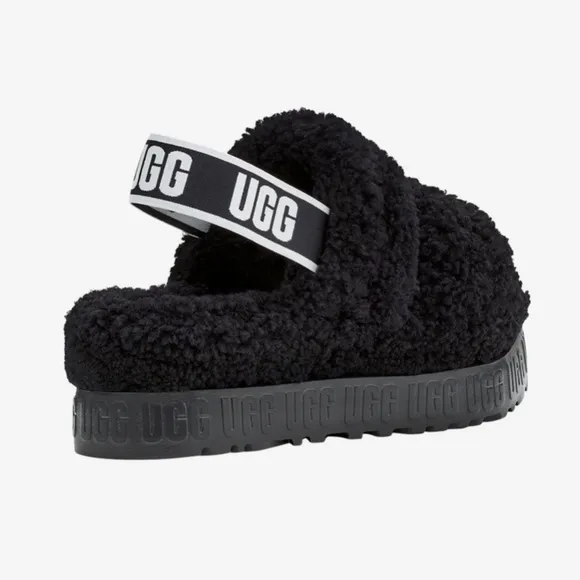 UGG Black ‘Oh Fluffita’ Platform Slide Sandals