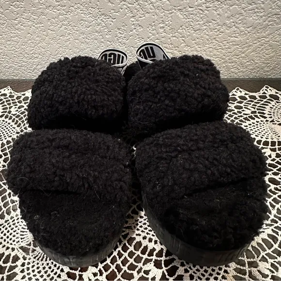 UGG Black ‘Oh Fluffita’ Platform Slide Sandals