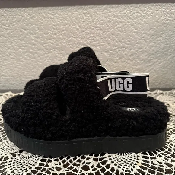 UGG Black ‘Oh Fluffita’ Platform Slide Sandals