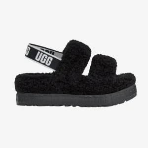 UGG Black ‘Oh Fluffita’ Platform Slide Sandals