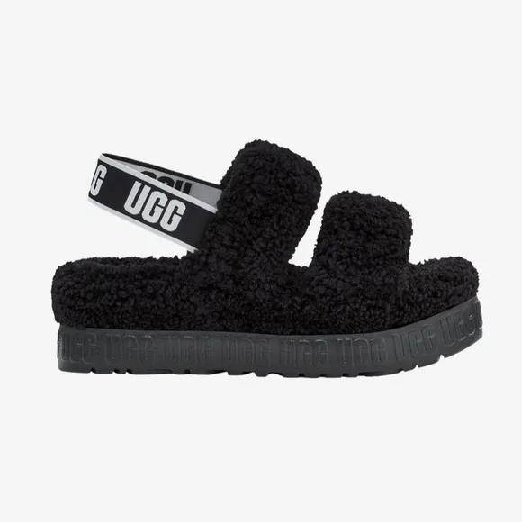 UGG Black ‘Oh Fluffita’ Platform Slide Sandals