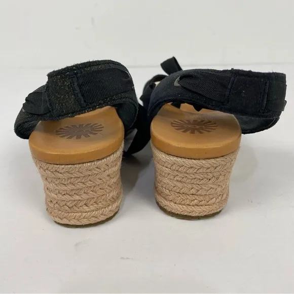 Ugg black open toe lace up espadrille wedge sandals summer
