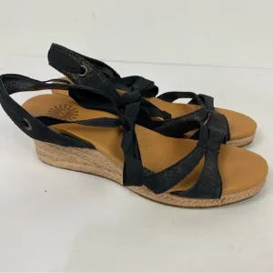 Ugg black open toe lace up espadrille wedge sandals summer