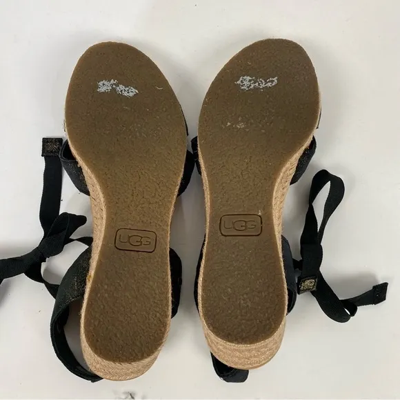 Ugg black open toe lace up espadrille wedge sandals summer