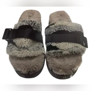 UGG CALI COLLAGE FLUFFITA SHEEPSKIN FLUFF PLATFORM SANDALS, US 10 B10