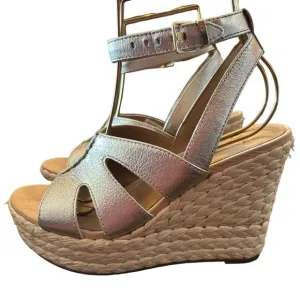 Ugg Careena Gold Metallic Leather Wedge Espadrilles Sandals Ankle Strap NEW 6.5