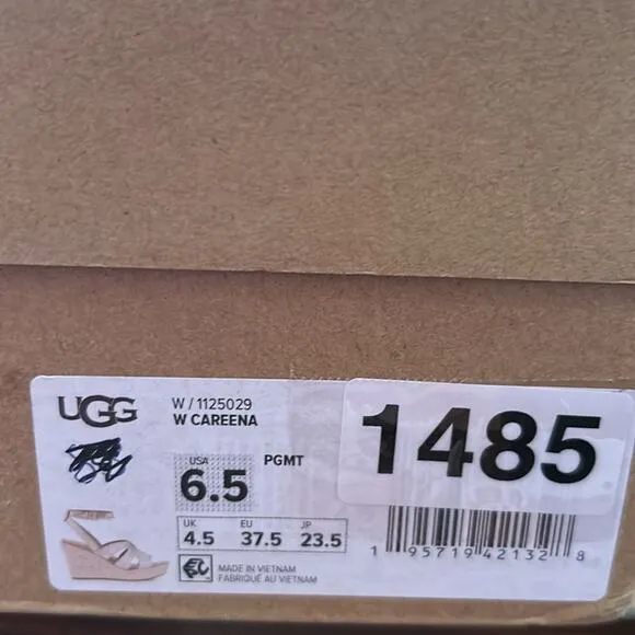 Ugg Careena Gold Metallic Leather Wedge Espadrilles Sandals Ankle Strap NEW 6.5