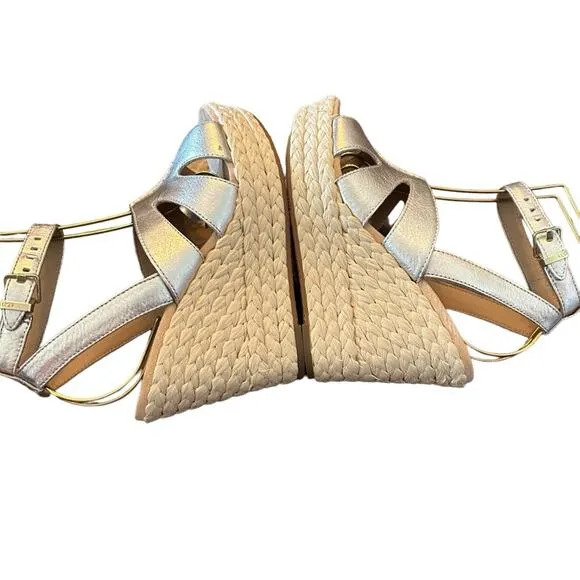 Ugg Careena Gold Metallic Leather Wedge Espadrilles Sandals Ankle Strap NEW 6.5