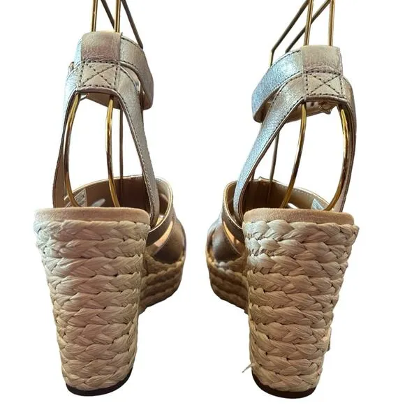 Ugg Careena Gold Metallic Leather Wedge Espadrilles Sandals Ankle Strap NEW 6.5