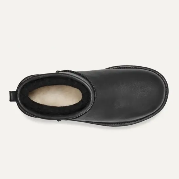 UGG Classic Ultra Mini Platform Leather Boots, Black, Size 10