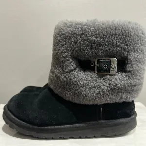 UGG Ellee Marylin SIZE 4 Shearling Cuff Black Gray Boots Booties