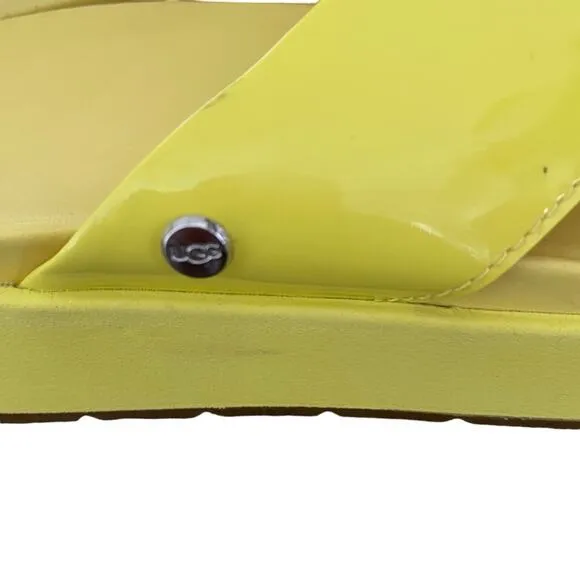Ugg Emily Margarita Platform Patent Leather Yellow Slide Sandals size 9