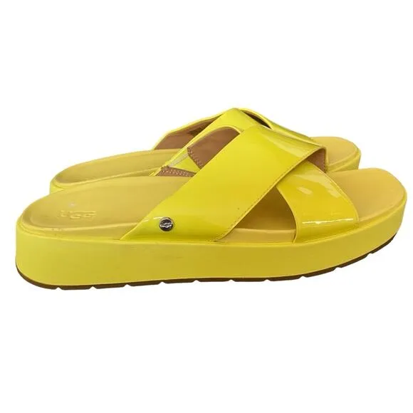 Ugg Emily Margarita Platform Patent Leather Yellow Slide Sandals size 9