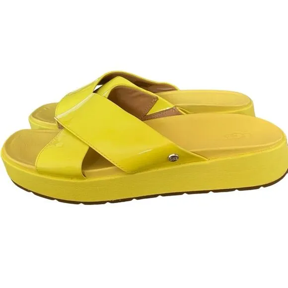 Ugg Emily Margarita Platform Patent Leather Yellow Slide Sandals size 9