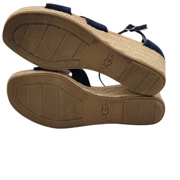 UGG Eugenia Espadrille Wedge Sandals Size 9 Suede Upper Ankle Strap Back Zipper
