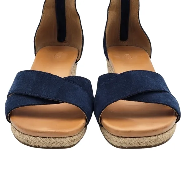 UGG Eugenia Espadrille Wedge Sandals Size 9 Suede Upper Ankle Strap Back Zipper