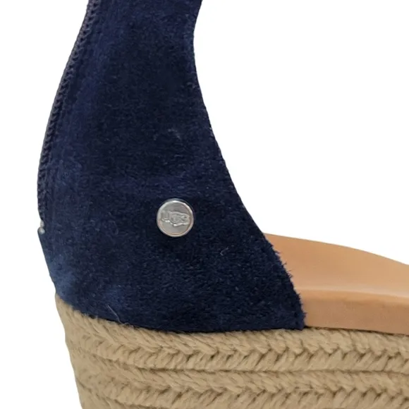UGG Eugenia Espadrille Wedge Sandals Size 9 Suede Upper Ankle Strap Back Zipper