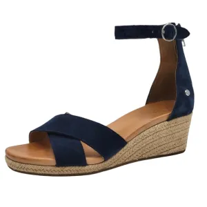 UGG Eugenia Espadrille Wedge Sandals Size 9 Suede Upper Ankle Strap Back Zipper