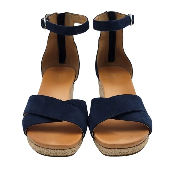 UGG Eugenia Espadrille Wedge Sandals Size 9 Suede Upper Ankle Strap Back Zipper