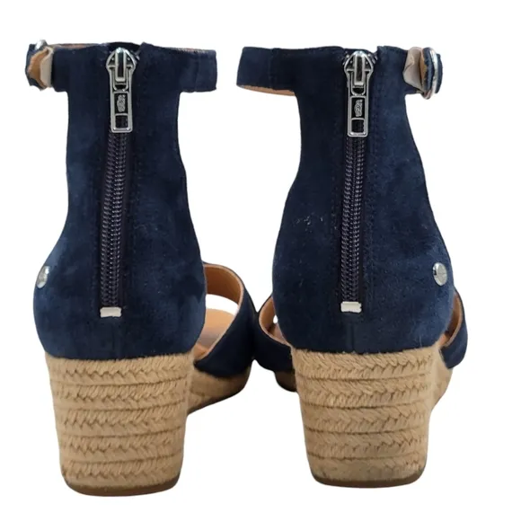 UGG Eugenia Espadrille Wedge Sandals Size 9 Suede Upper Ankle Strap Back Zipper