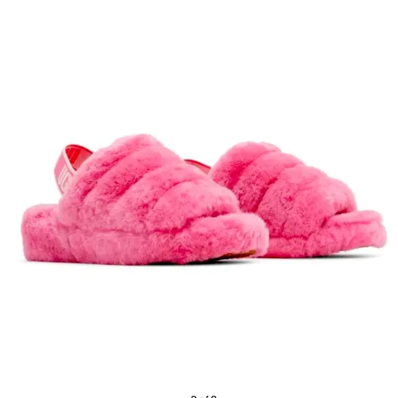 UGG Fluff Yeah Pink Faux Fur Slide Platform Slipper Sandals Sz 8