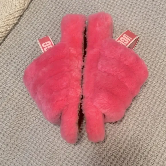 UGG Fluff Yeah Pink Faux Fur Slide Platform Slipper Sandals Sz 8