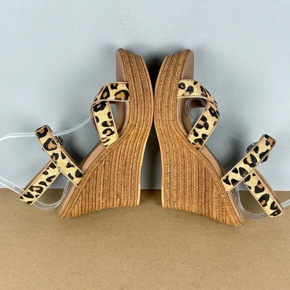 UGG Jasmine Calf Hair Leopard Print Espadrille Wedge Sandals Womens 9 Tan